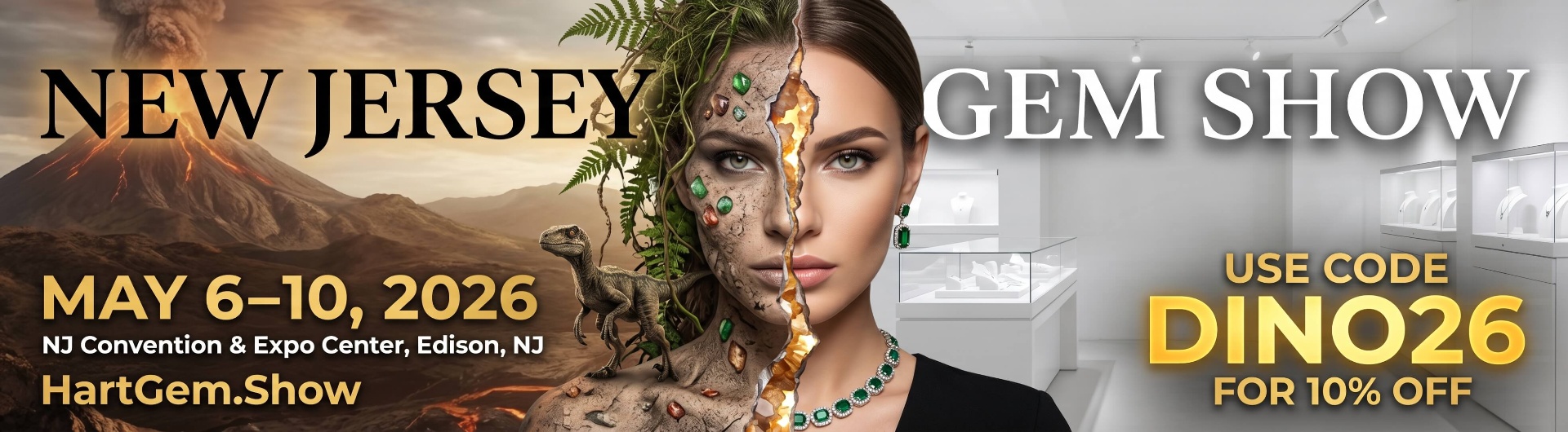 New Jersey Gem Show billboard — fashion edition splitting earth and gallery