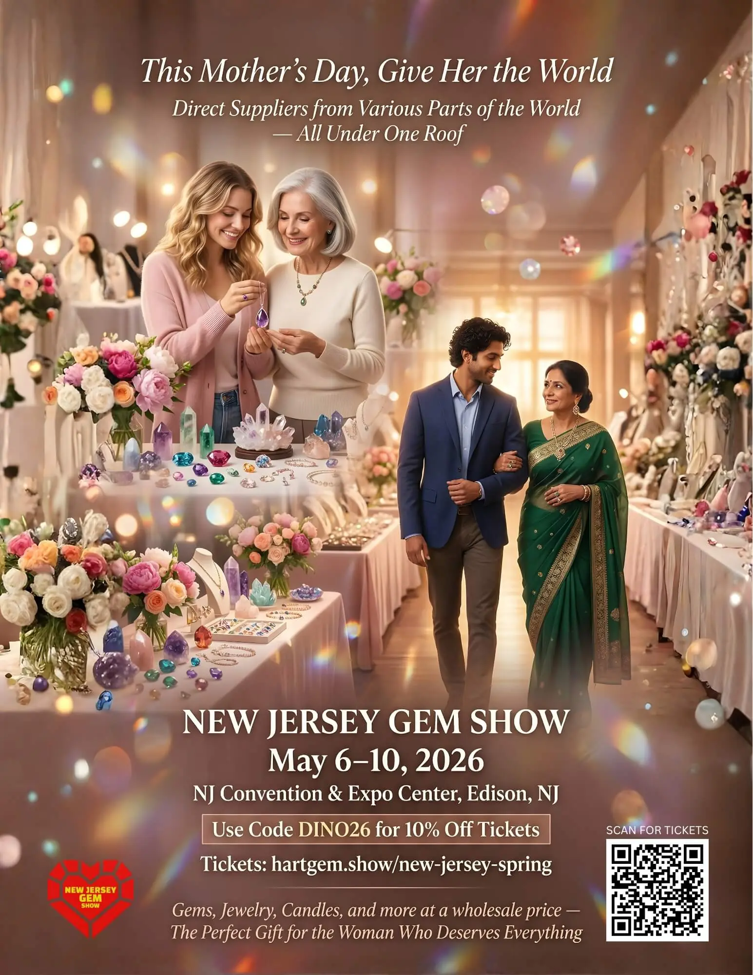 New Jersey Gem Show poster — Mother's Day, give her the world